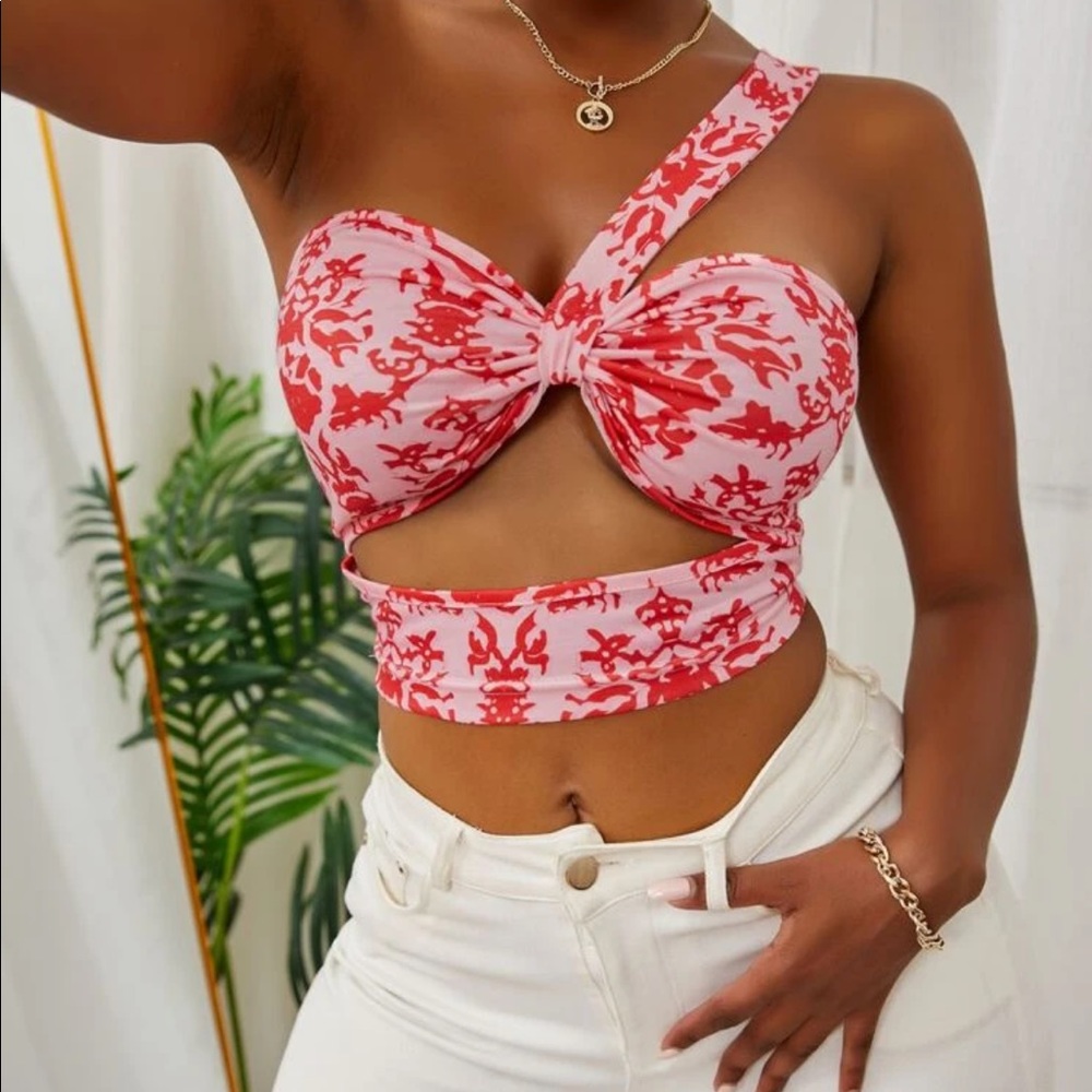Allover Print Cut Out Crop atop